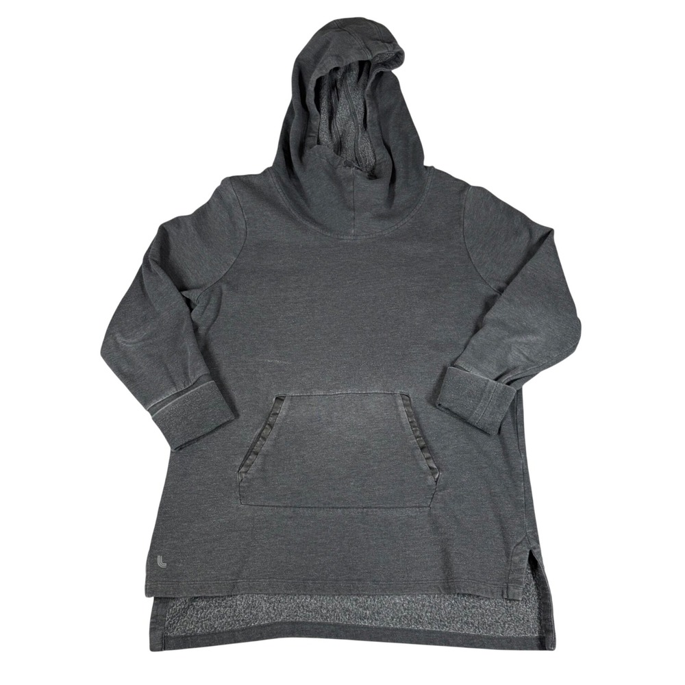 Lole Montreal Womens Large Funnel Neck Hoodie Charcoal Grey Faux Leather Trim